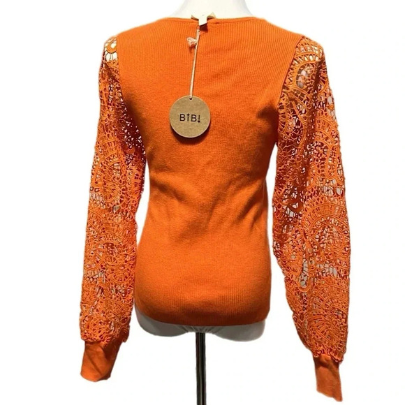 BiBi CROCHET LACE SLEEVE SCOOP NECKLINE KNIT TOP, sz XL, NWOT - Picture 6 of 9